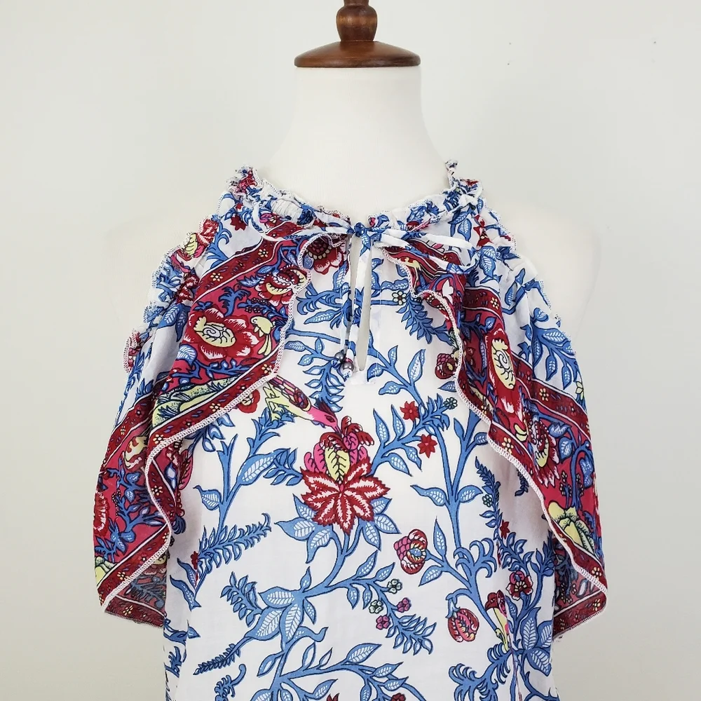 Point Sur J. Crew Ruffle Block Print Top - Picture 3 of 14